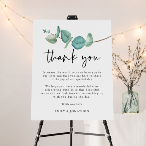 Blue Eucalyptus Thank You Letter to Wedding Guests Foam Board