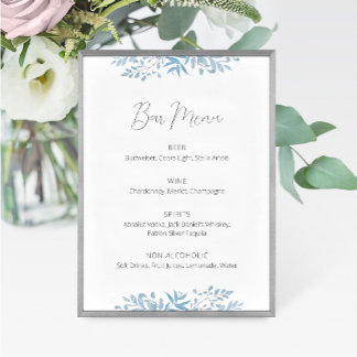 Blue Eucalyptus Wedding Bar Menu Sign