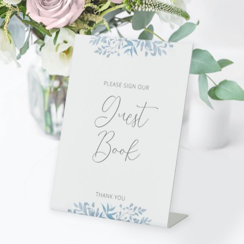 Blue Eucalyptus Wedding Guest Book Pedestal Sign