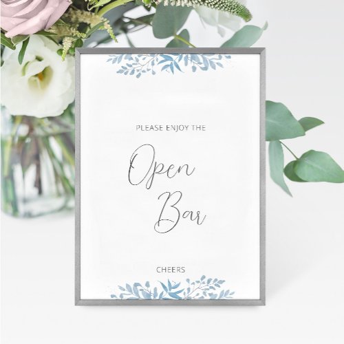 Blue Eucalyptus Wedding Open Bar Sign