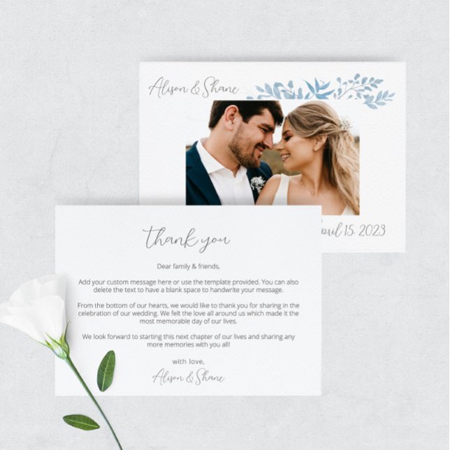 Blue Eucalyptus Wedding Photo Thank You Card (Creator Uploaded)