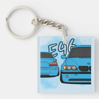 Blue European Sports Sedan Cartoon Car Enthusiast Keychain
