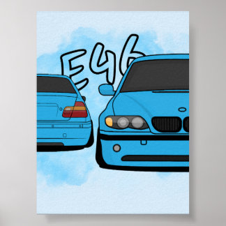 Blue European Sports Sedan Cartoon Car Enthusiast Poster