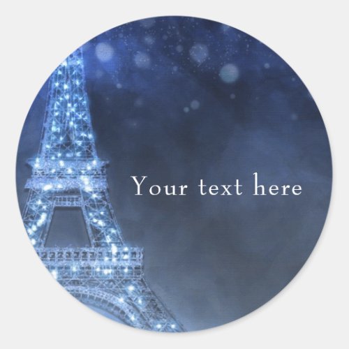 Blue Evening Enchanted Night in Paris Eiffel Tower Classic Round Sticker