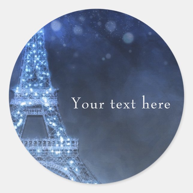 Blue Evening Enchanted Night in Paris Eiffel Tower Classic Round Sticker (Front)
