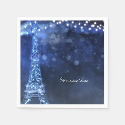 Blue Evening Enchanted Night in Paris Eiffel Tower Paper Napkins