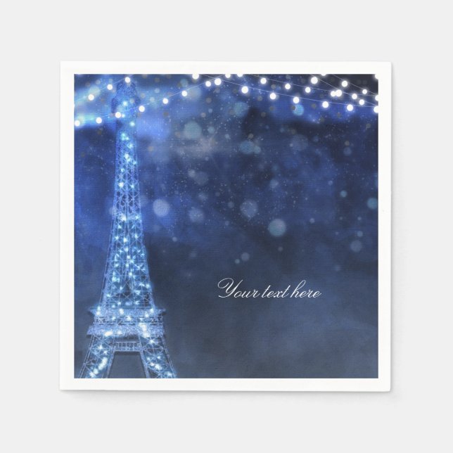 Blue Evening Enchanted Night in Paris Eiffel Tower Paper Napkins (Front)