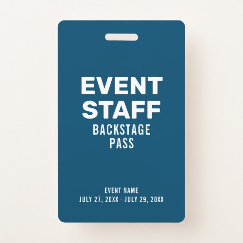 Blue Event Staff Backstage Pass ID Badge