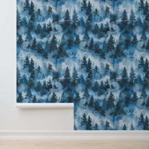 Blue Evergreen Forest in Mist Wallpaper