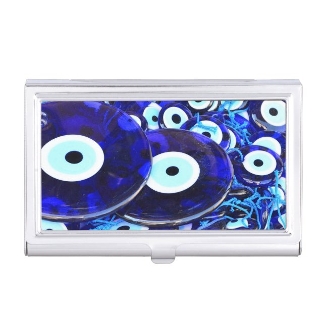 Blue Evil Eye amulets Business Card Holder (Front)
