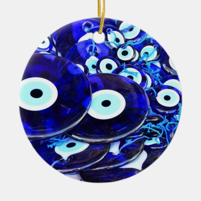 Blue Evil Eye amulets Ceramic Ornament (Front)