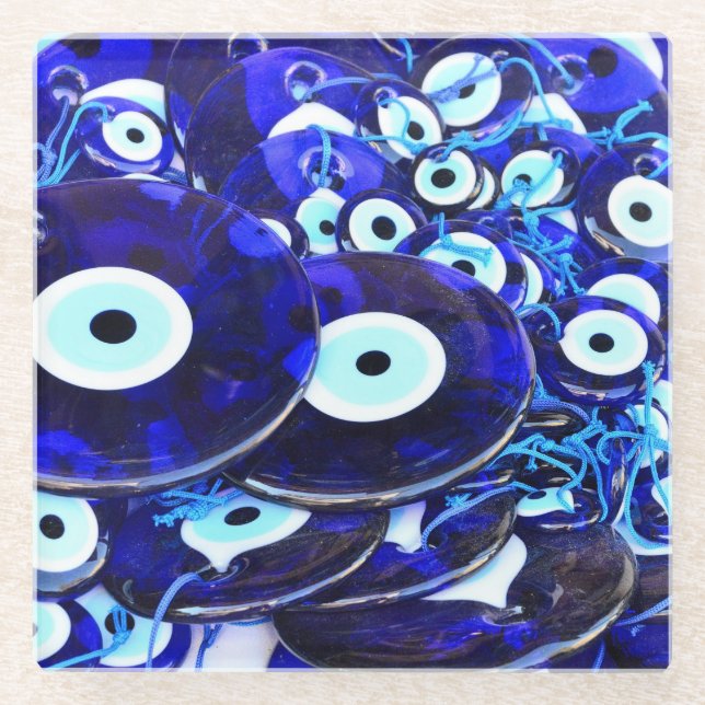 Blue Evil Eye amulets Glass Coaster (Front)