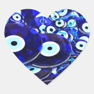 Blue Evil Eye amulets Heart Sticker