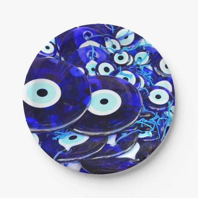 Blue Evil Eye amulets Paper Plates (Front)