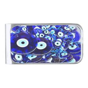 Blue Evil Eye amulets Silver Finish Money Clip