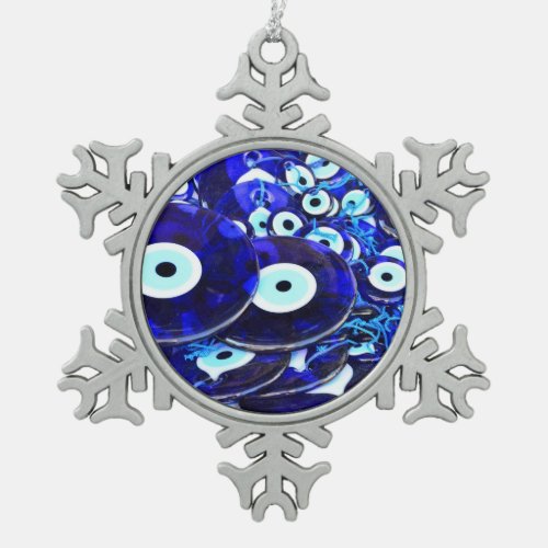 Blue Evil Eye amulets Snowflake Pewter Christmas Ornament