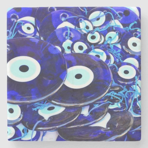 Blue Evil Eye amulets Stone Coaster