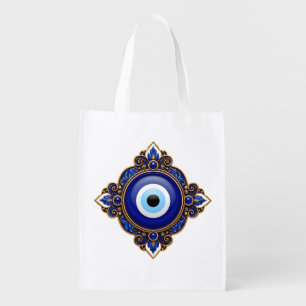 Blue Evil Eye Design Grocery Bag