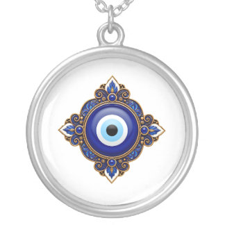 Blue Evil Eye Design Silver Plated Necklace