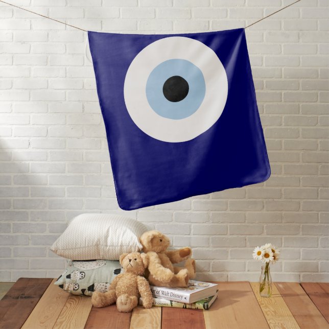 Blue Evil Eye Good luck & Protection Symbol Baby Blanket (In Situ)