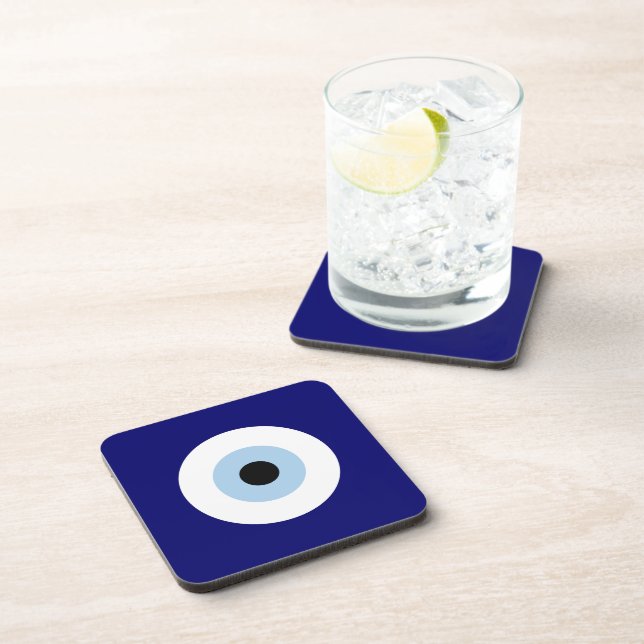 Blue Evil Eye Good luck & Protection Symbol Beverage Coaster (Right Side)