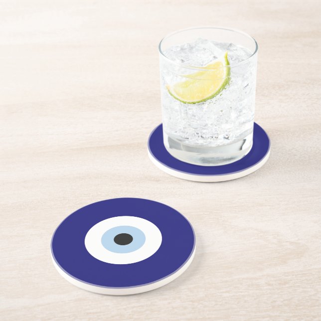 Blue Evil Eye Good luck & Protection Symbol Coaster (Side)