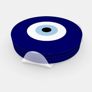 Blue Evil Eye Good luck & Protection Symbol Coaster Set