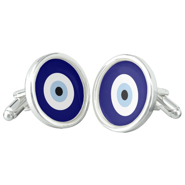 Blue Evil Eye Good luck & Protection Symbol Cufflinks (Angled)