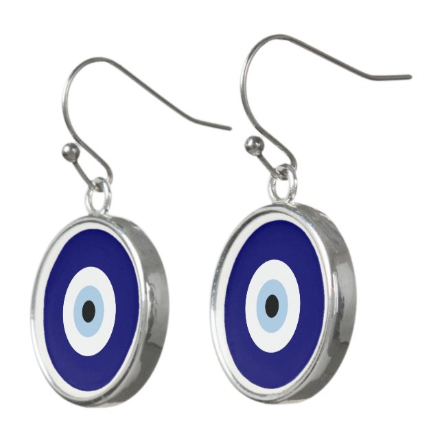 Blue Evil Eye Good luck & Protection Symbol Earrings (Angled)