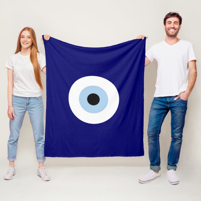 Blue Evil Eye Good luck & Protection Symbol Fleece Blanket (In Situ)