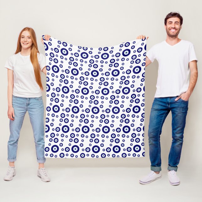 Blue Evil Eye Good luck & Protection Symbol Fleece Blanket (In Situ)