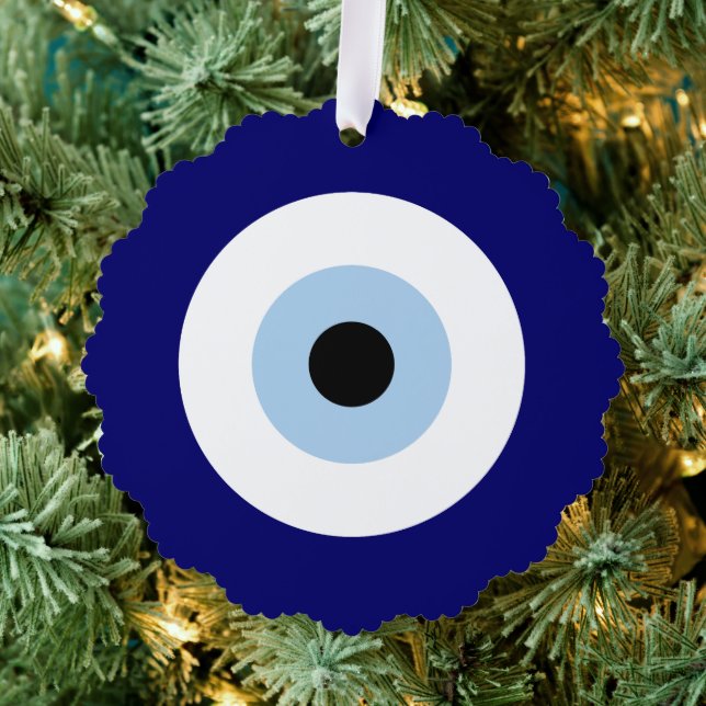 Blue Evil Eye Good luck & Protection Symbol Ornament Card (Insitu (Tree))