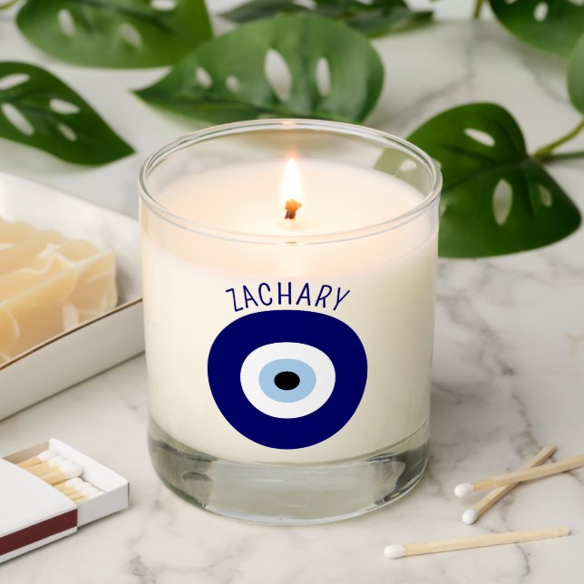 Blue Evil Eye Good luck & Protection Symbol Scented Candle (Lit)