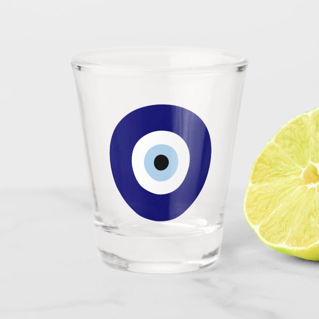 Blue Evil Eye Good luck & Protection Symbol Shot Glass (Front)