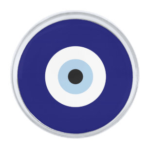 Blue Evil Eye Good luck & Protection Symbol Silver Finish Lapel Pin