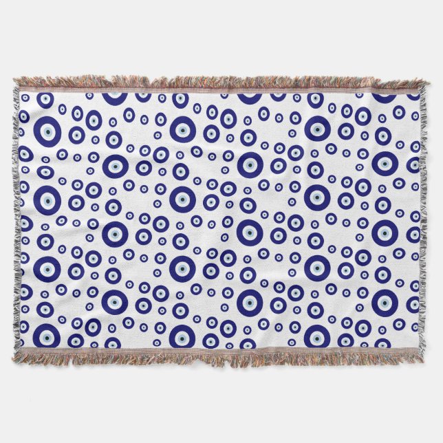 Blue Evil Eye Good luck & Protection Symbol Throw Blanket (Front)