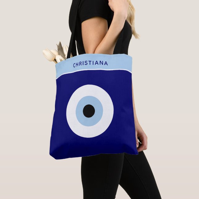 Blue Evil Eye Good luck & Protection Symbol Tote Bag (Close Up)