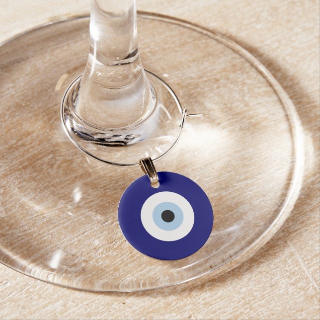 Blue Evil Eye Good luck & Protection Symbol Wine Charm (In Situ)
