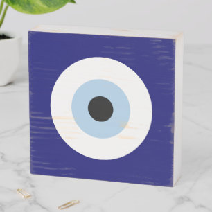 Blue Evil Eye Good luck & Protection Symbol Wooden Box Sign
