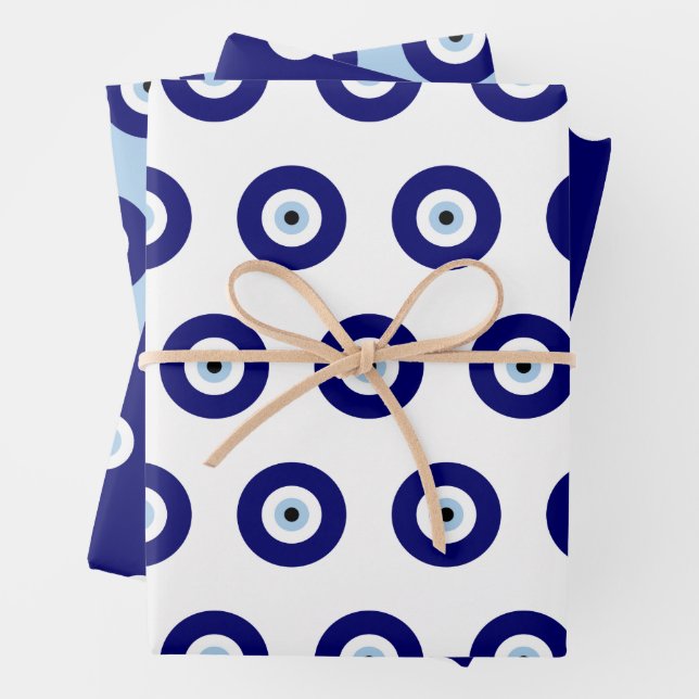 Blue Evil Eye Good luck & Protection Symbol Wrapping Paper Sheets (In situ)