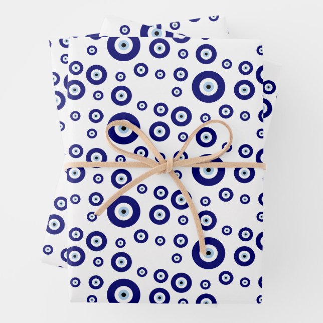 Blue Evil Eye Good luck & Protection Symbol Wrapping Paper Sheets (In situ)