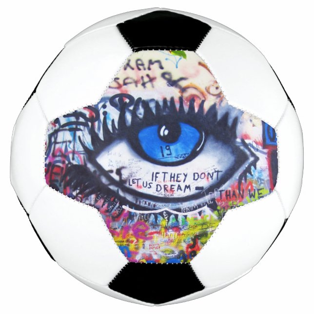 Blue evil eye modern graffiti soccer ball (Front)