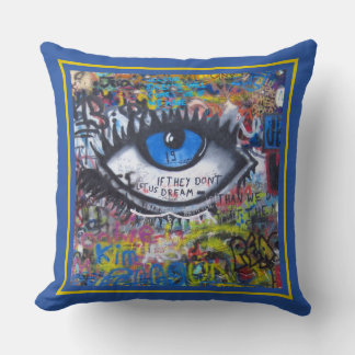 Blue evil eye modern graffiti throw pillow