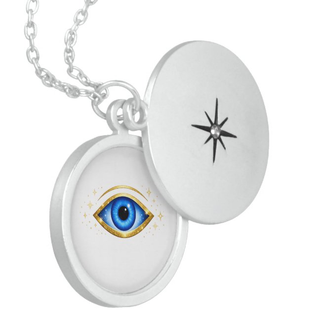 Blue Evil Eye Necklace Celestial Protection Charm (Front Left)