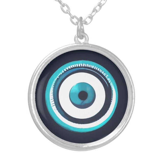 Blue Evil Eye Pendant Necklace - Greek Charm (Front)