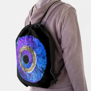 Blue Evil Eye Protection Drawstring Backpack