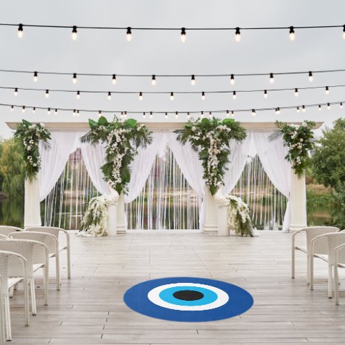 Blue Evil Eye round outdoor rug for wedding party