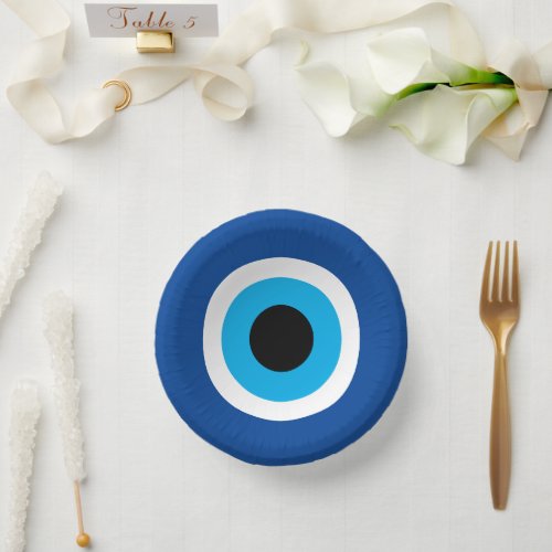 Blue Evil Eye round paper bowls for wedding party