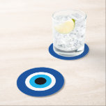 Blue Evil Eye round paper drink coasters for party<br><div class="desc">Blue Evil Eye round paper drink coasters for party. Blue mati Greek / Turkish symbol for protection and good luck. Custom table decor for home,  party,  wedding,  bar,  restaurant,  office etc.</div>