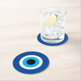 Blue Evil Eye round paper drink coasters for party